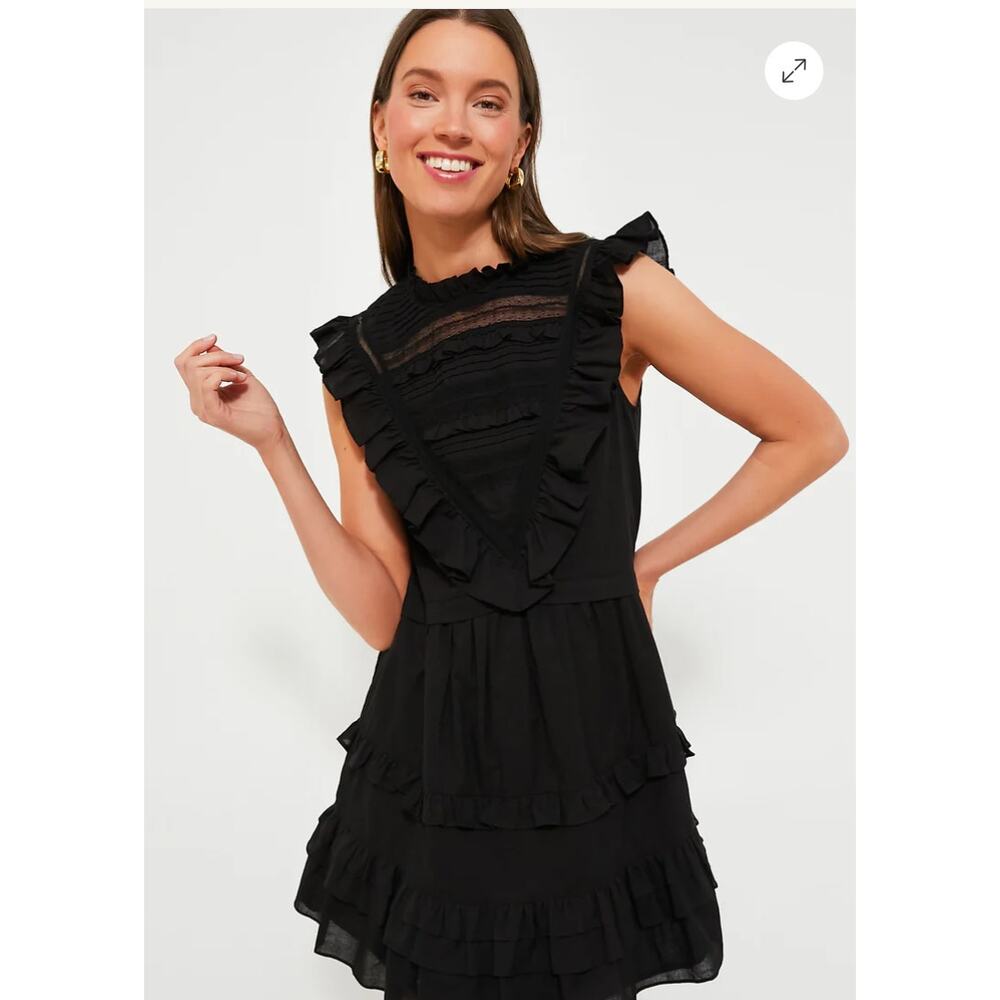 Pomander Place Tuckernuck Black Cecilia Ruffle Mini Dress Tiered Size Large